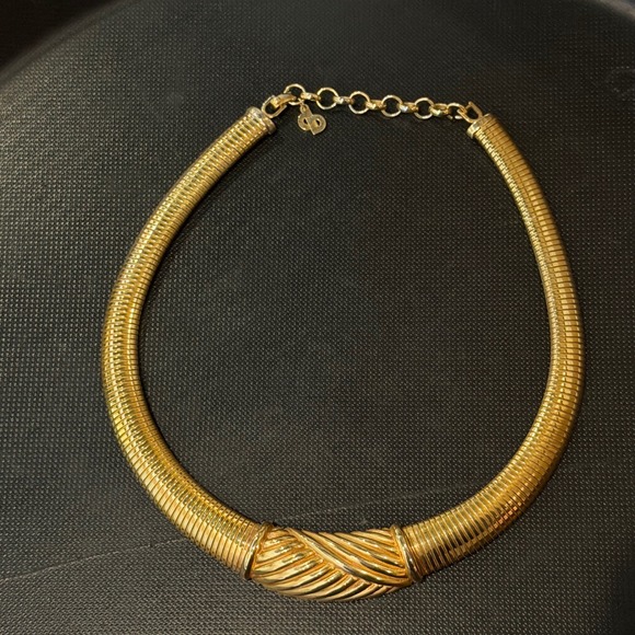 Christian Dior Jewelry - Christian Dior Vintage Gold Tone Gaspipe Tubogas Collar Necklace CD Logo Charm